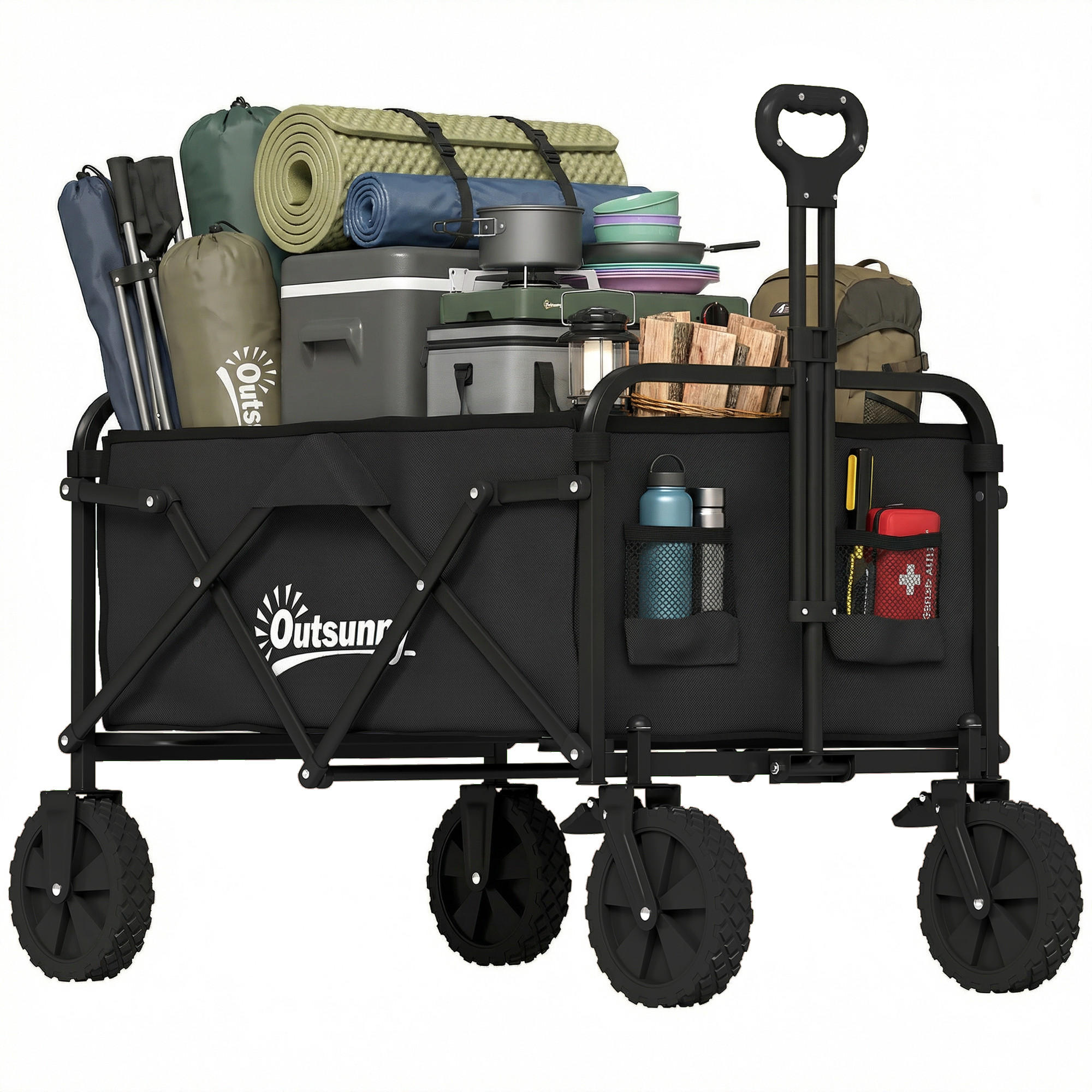 GARTENWAGEN DE-10533 faltbar, 90 L mit Getränkehaltern Schwarz - Schwarz, Metall (50/99/85cm) - ComfortXL