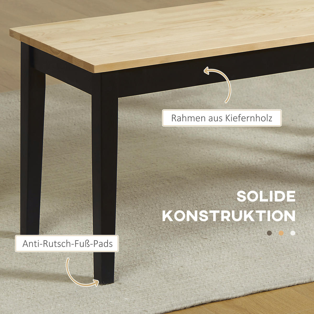 SITZBANK 2-Sitzer Essbank Holzbank, Küchenbank für Eingang bis 220 kg belastbar - Schwarz/Naturfarben, Holz (36/45/102cm) - HOMCOM