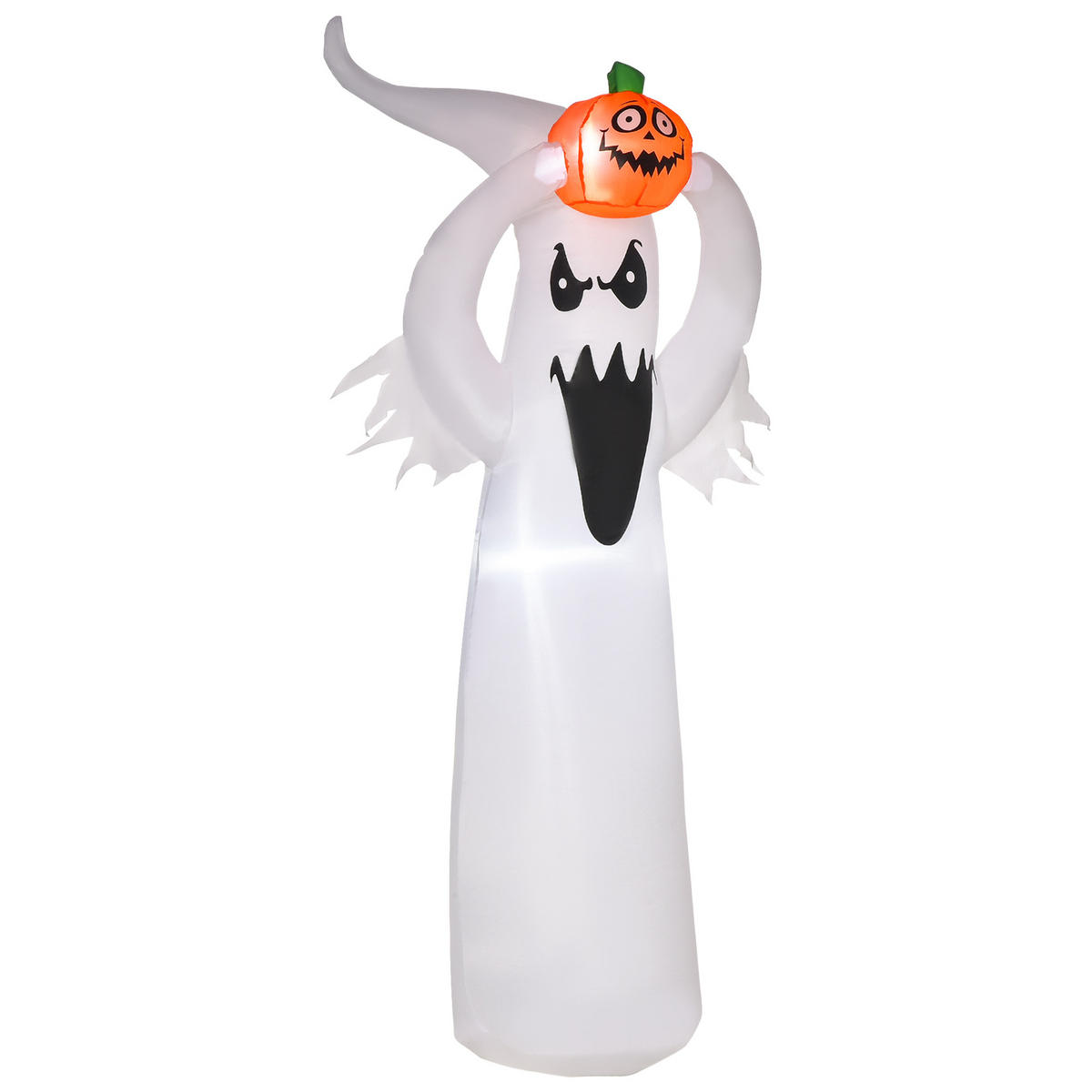 HALLOWEENDEKO DE-42052 1,8 m aufblasbares Gespenst mit LED Weiß + Orange - Weiß, Kunststoff (80/180/40cm) - ComfortXL