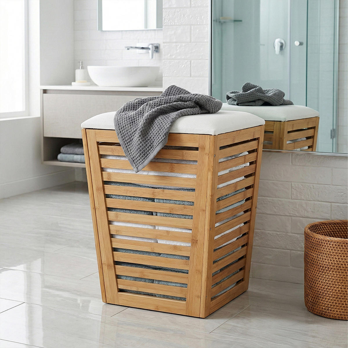 KOŠ bielizne - svetlohnedá, drevo/textil (40/56/40cm) - Relaxdays