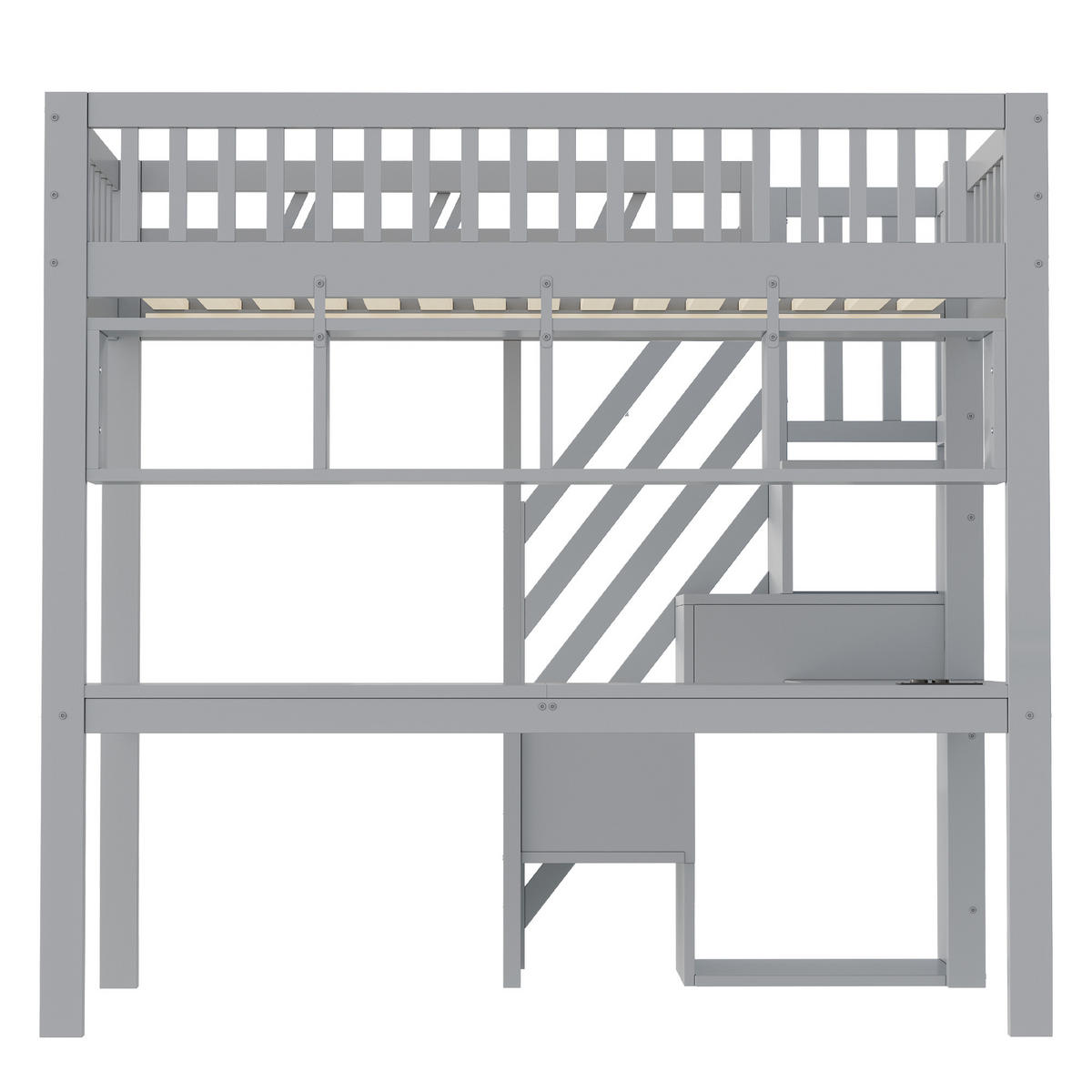 HOCHBETT 90/200 cm mit Stauraumtreppe und Schreibtisch, DE-01497, in Grau - Grau, Holzwerkstoff (90/200cm) - ComfortXL