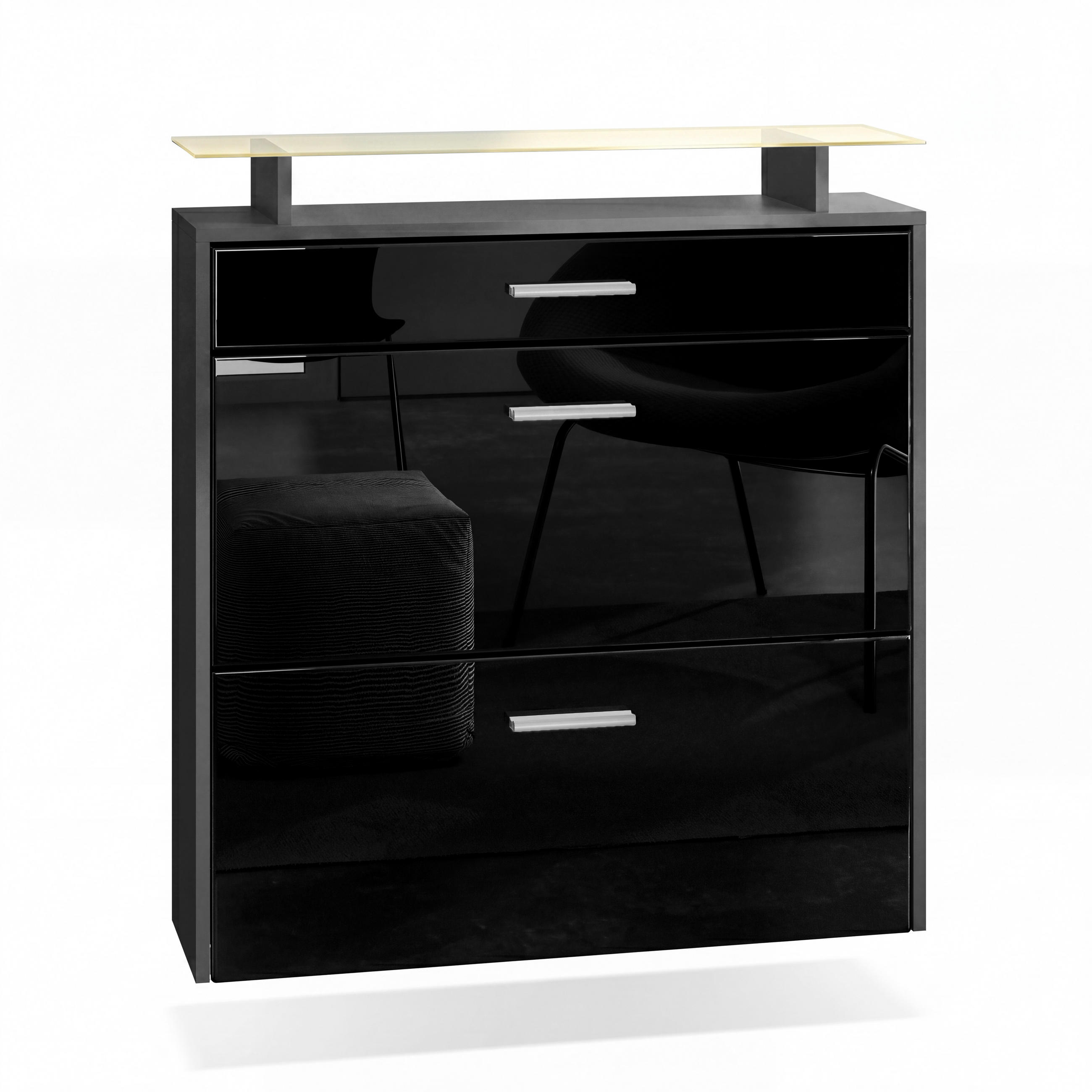 SCHUHSCHRANK Malea Fronten in Schwarz Hochglanz - Schwarz Hochglanz, Holzwerkstoff (89/96/23cm) - Vladon