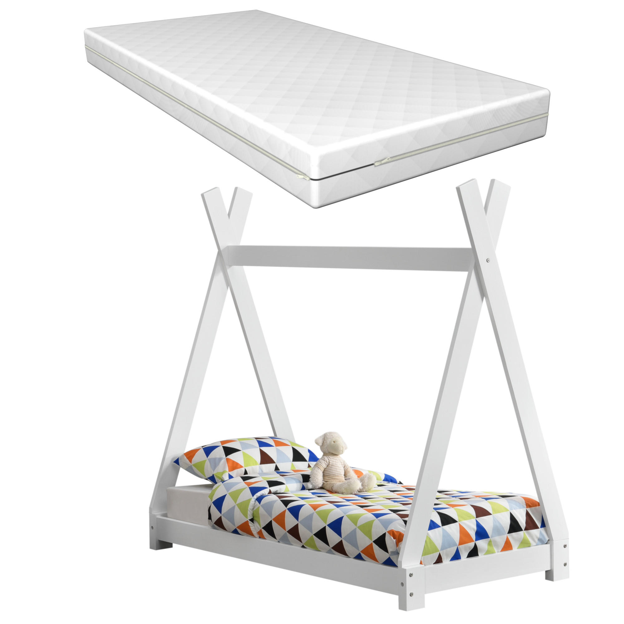 KINDERBETT Onejda mit Matratze - Weiß, Holz/Textil (70/140cm) - [en.casa]