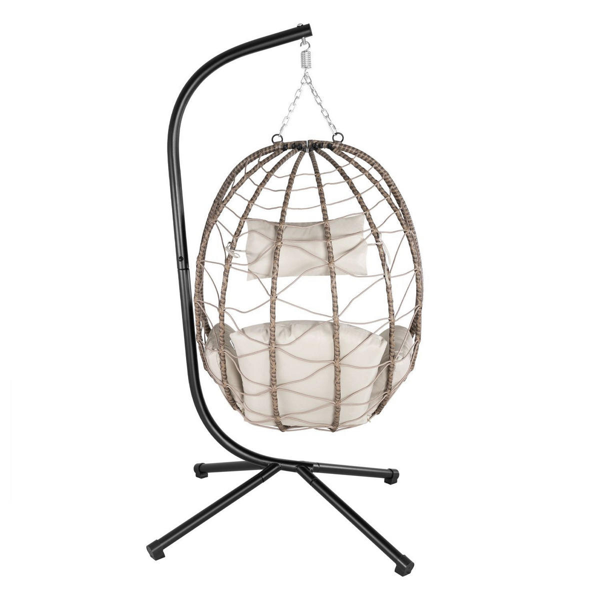 KORBHÄNGESESSEL Aria beige inkl. waschbare Bezüge - Beige, Kunststoff/Metall (95/196/95cm) - Juskys