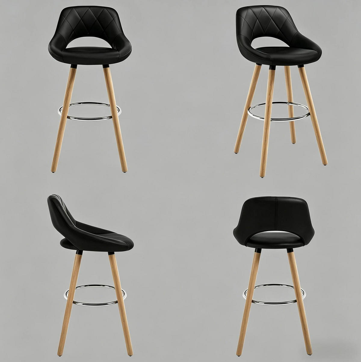 BARHOCKER mit Rückenlehne Sitzhöhe 68 cm Kunstleder Schwarz - Schwarz, Holz (40/70/43cm) - Meubliv
