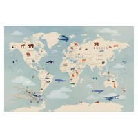 FOTOTAPETE Karte mit Tieren der Welt 336/225 cm - Blau, Papier (336/225cm) - Bilderwelten