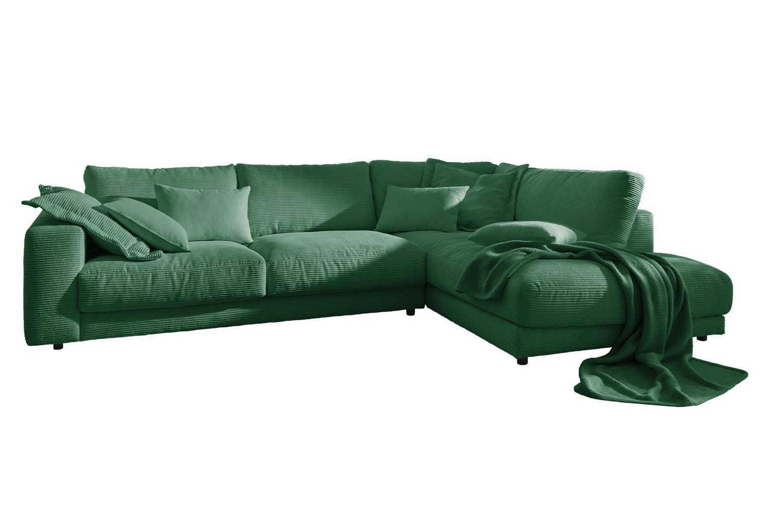 ECKSOFA MADELINE Smaragdgrün Cord - Smaragdgrün/Schwarz, Kunststoff/Textil (325/224cm) - KAWOLA