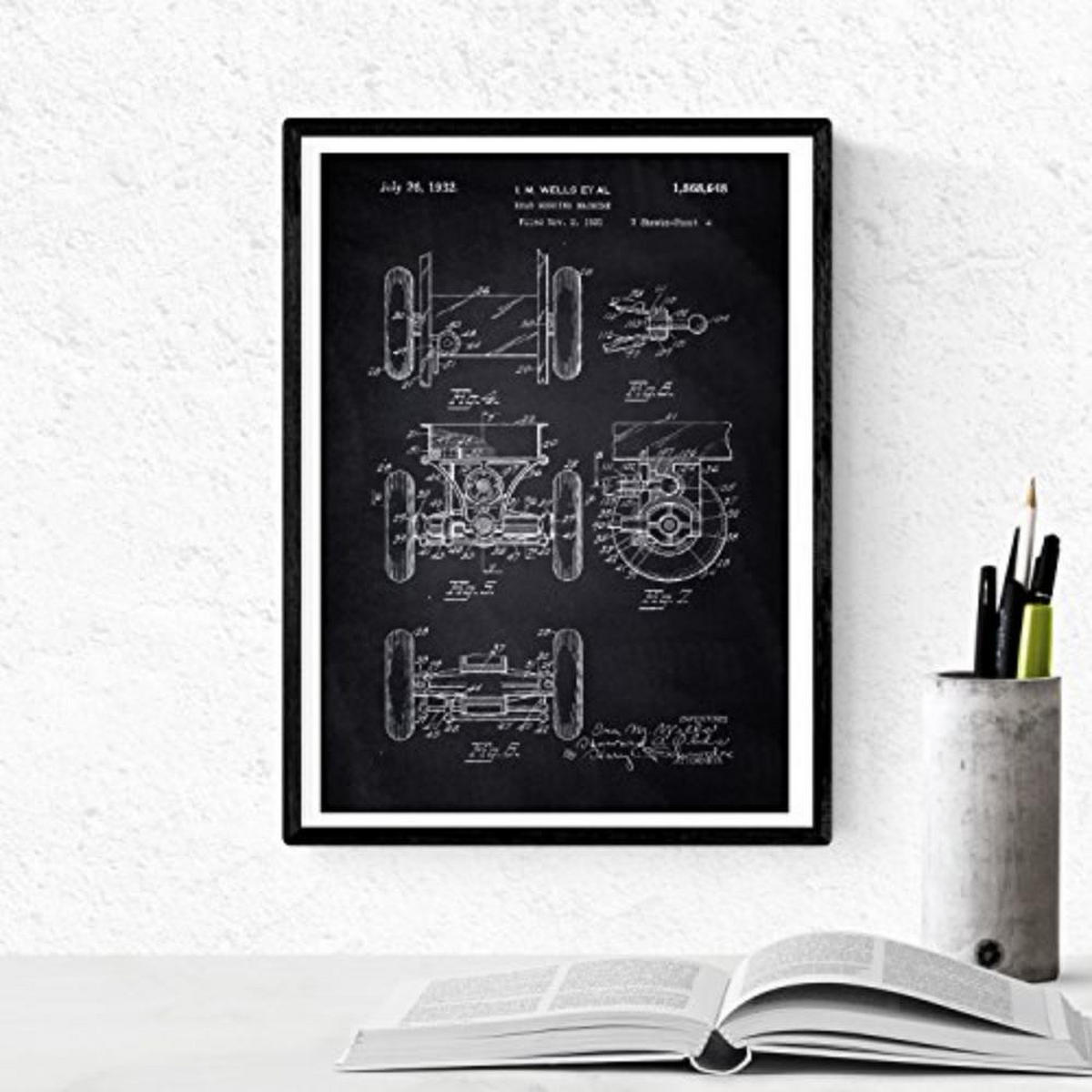 POSTER Set mit 4 Schwarz LKWPatent A4 Schwarzer Rahmen - Schwarz, Papier (29.7/3cm) - Nacnic