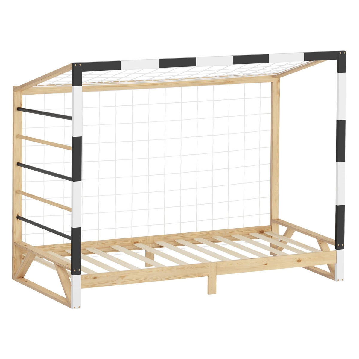 KINDERBETT Fußballtor 90x200 cm Schwarz-Weiß - Hellbraun, Holz (90/200cm) - ML-DESIGN