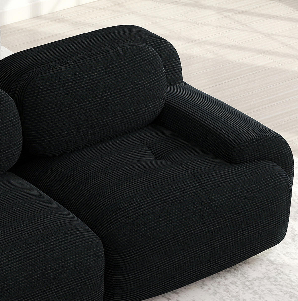 ECKSOFA in Schwarz aus Cord, modular, rahmenlos und montagefrei - Schwarz, Textil (178/298cm) - Flora Grace