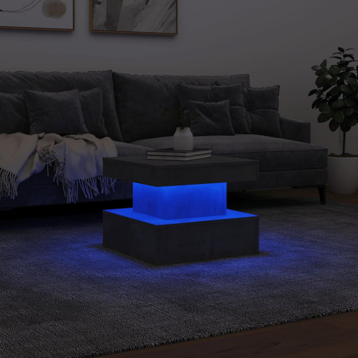 COUCHTISCH Moderner 50/50/40 cm aus Holzwerkstoff Betongrau mit Led-Leuchten - Hellgrau, Holz (50/50/40cm) - vidaXL