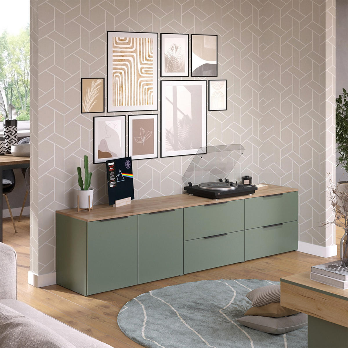 ŽIVÁ STĚNA Wido Zelená - Sonoma dub/zelená barva, kompozitní dřevo (80/50/40cm) - Vicco