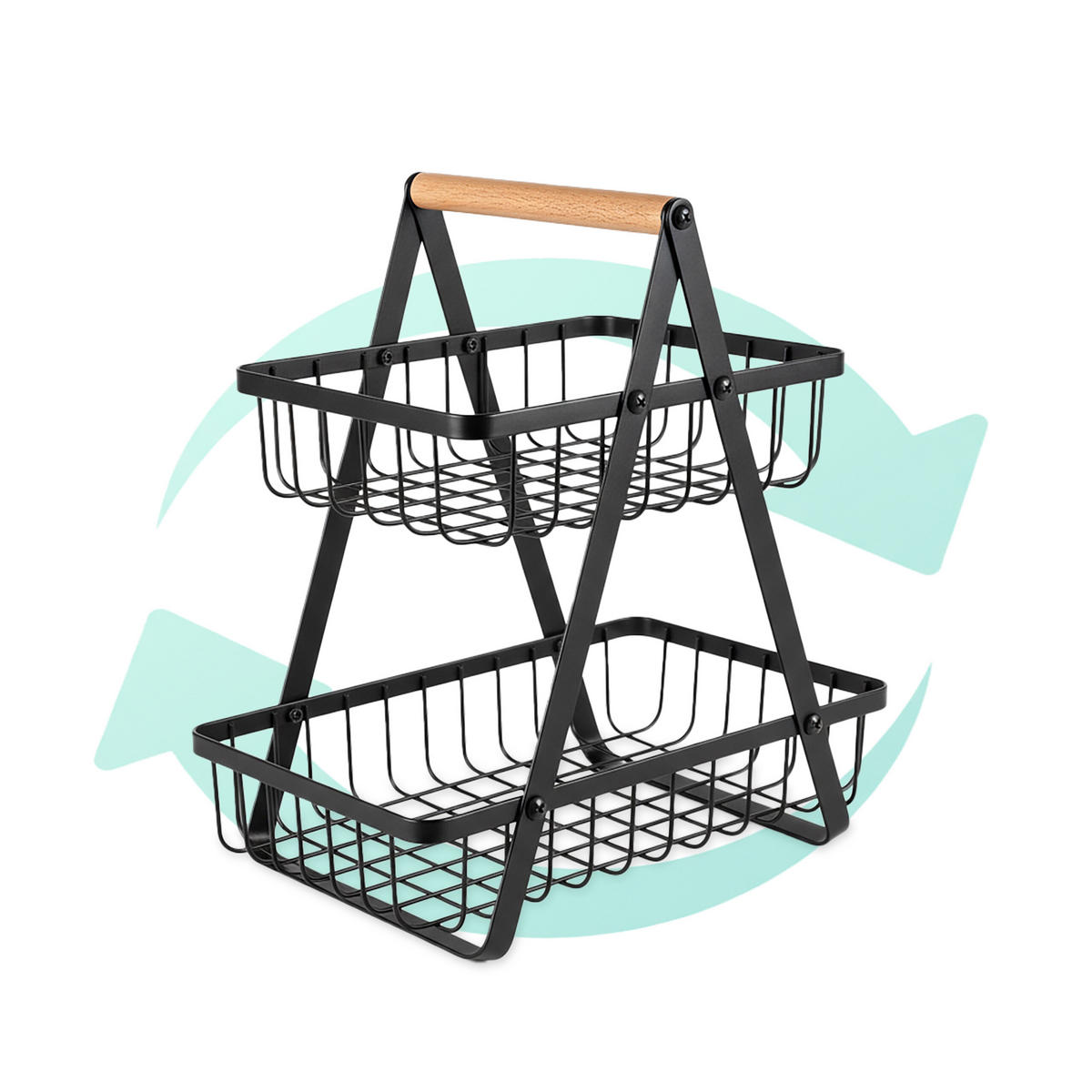 OBST-ETAGERE - Schwarz, Holz/Metall (34cm) - Relaxdays