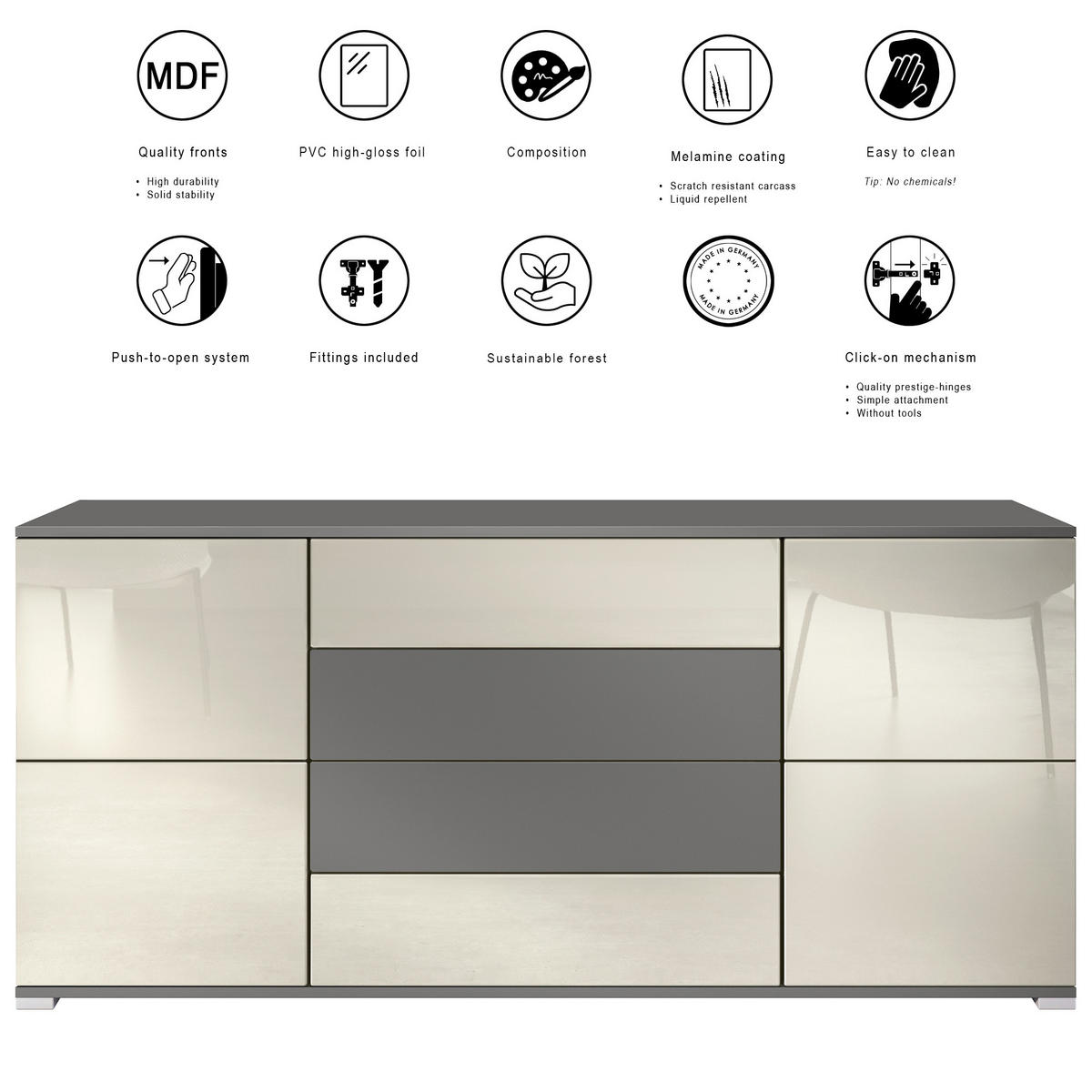 SIDEBOARD Rova Weiß matt - Weiß, Holzwerkstoff (166.5/75.5/35cm) - Vladon