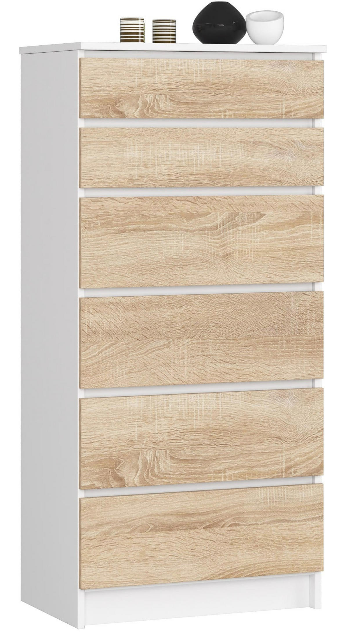 KOMMODE K60 6 Schubladen, 60x40x130 cm, Weiß-Sonoma - Weiß/Sonoma Eiche, Holz (60/130/40cm) - Milordbikes