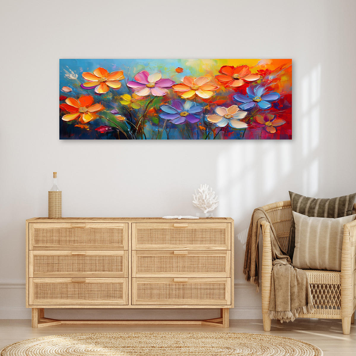 WANDBILD bunte blumen pastell komposition - Multicolor, Textil (90/30cm) - Feeby