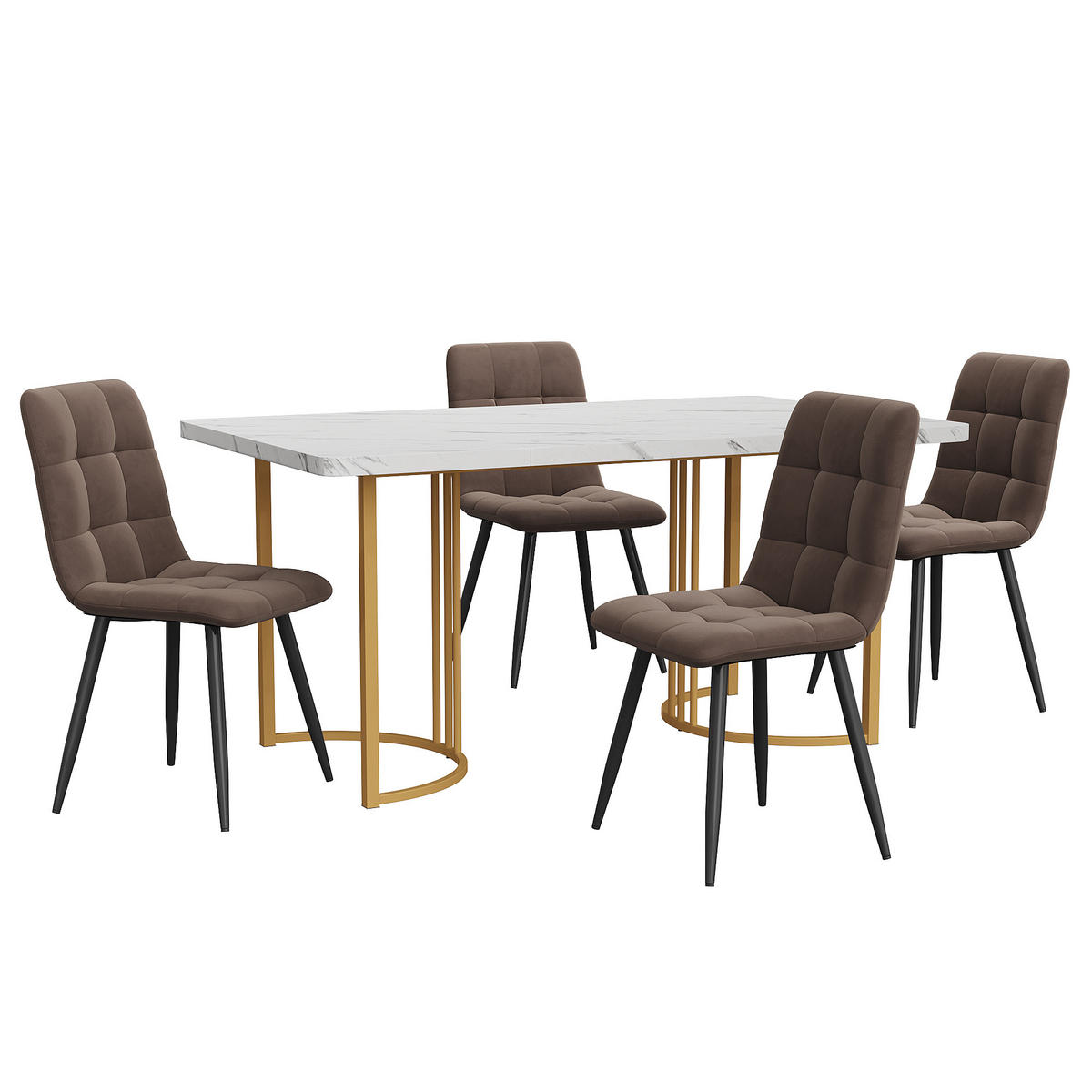 ESSGRUPPE Esstisch 4 Stühle MDF Weiß Braun 140x80cm - Braun, Holzwerkstoff (140/75/80cm) - FLIEKS