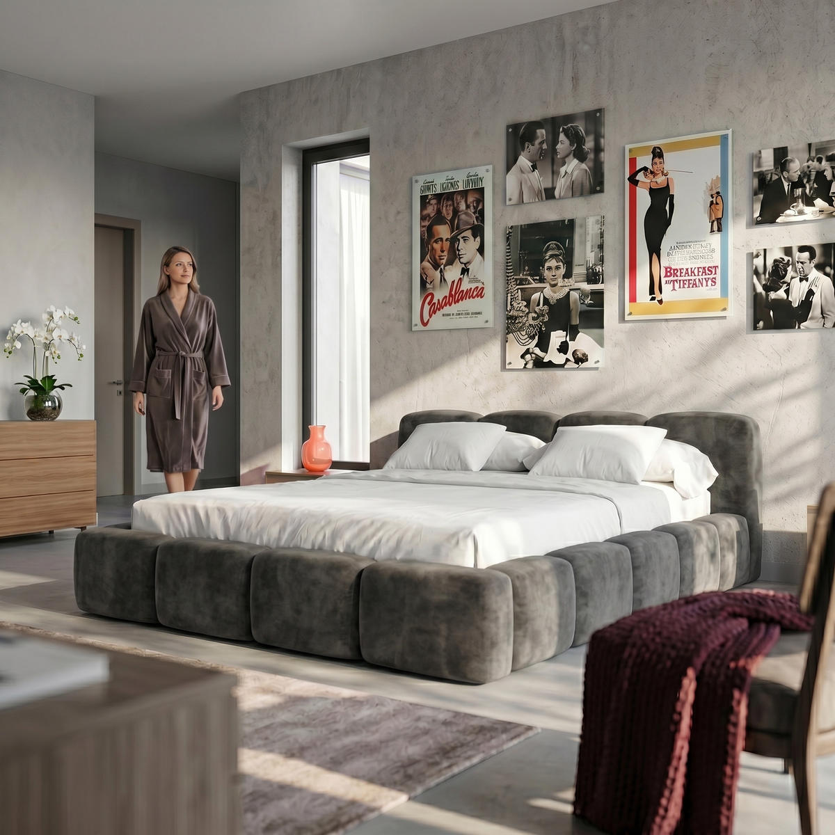 POLSTERBETT SUENO 180x200 cm in Graphitgrau, gepolstertes Kopfteil, Metalllattenrost, Bettkasten, Velour-Stoff - Graphitfarben/Naturfarben, Holz/Textil (180/200cm) - Muffo