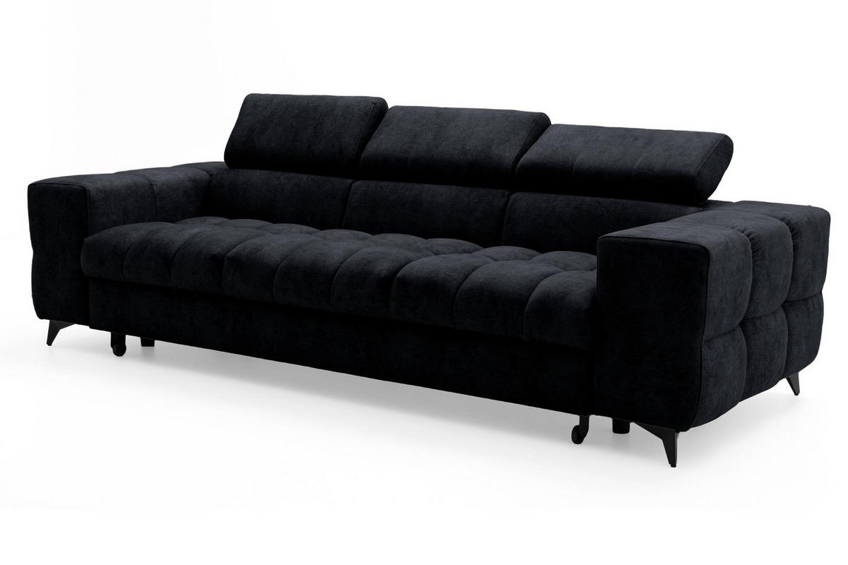 3-SITZER Sofa PUDDING mit Schlaffunktion 127x190 Velours Schwarz - Schwarz, Holz/Textil (260/90/100cm) - Muffo