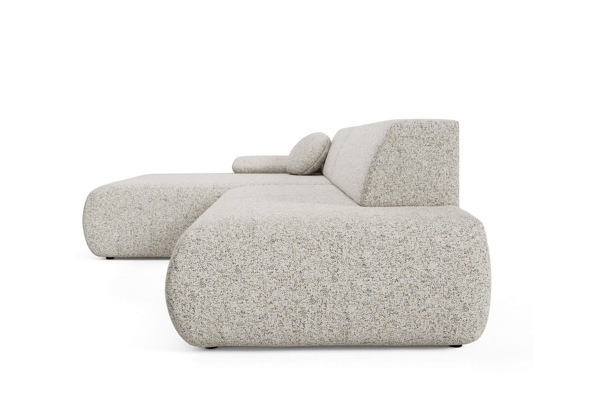 ECKSOFA DELTA L-S Beige Geflochtener Stoff mit Schlaffunktion - Beige, Holz (286/173.5cm) - MASSENO