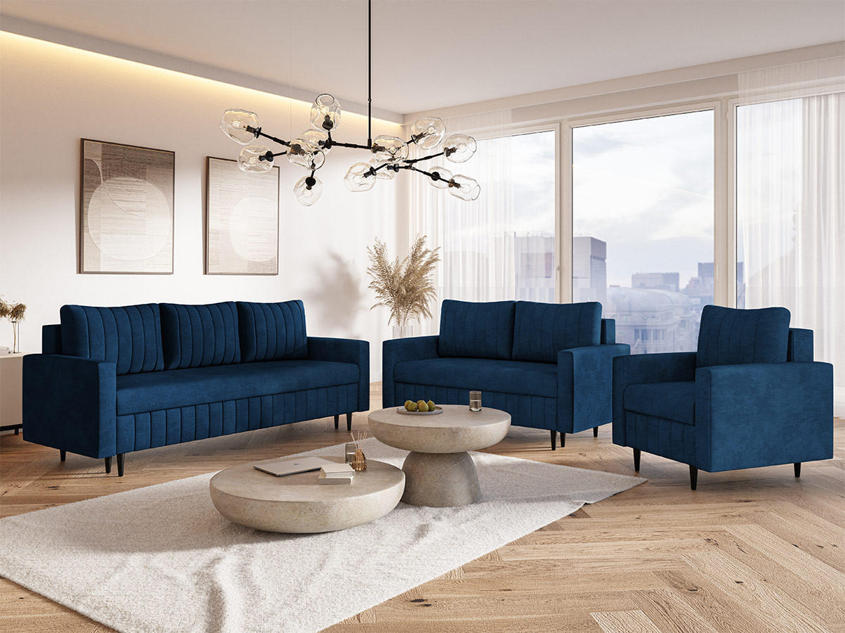 SCHLAFSOFA 215 cm Scandi, 3-seater, Bettkasten, Beine, Dunkelblau - Dunkelblau, Holz (215/94/90cm) - Emporius