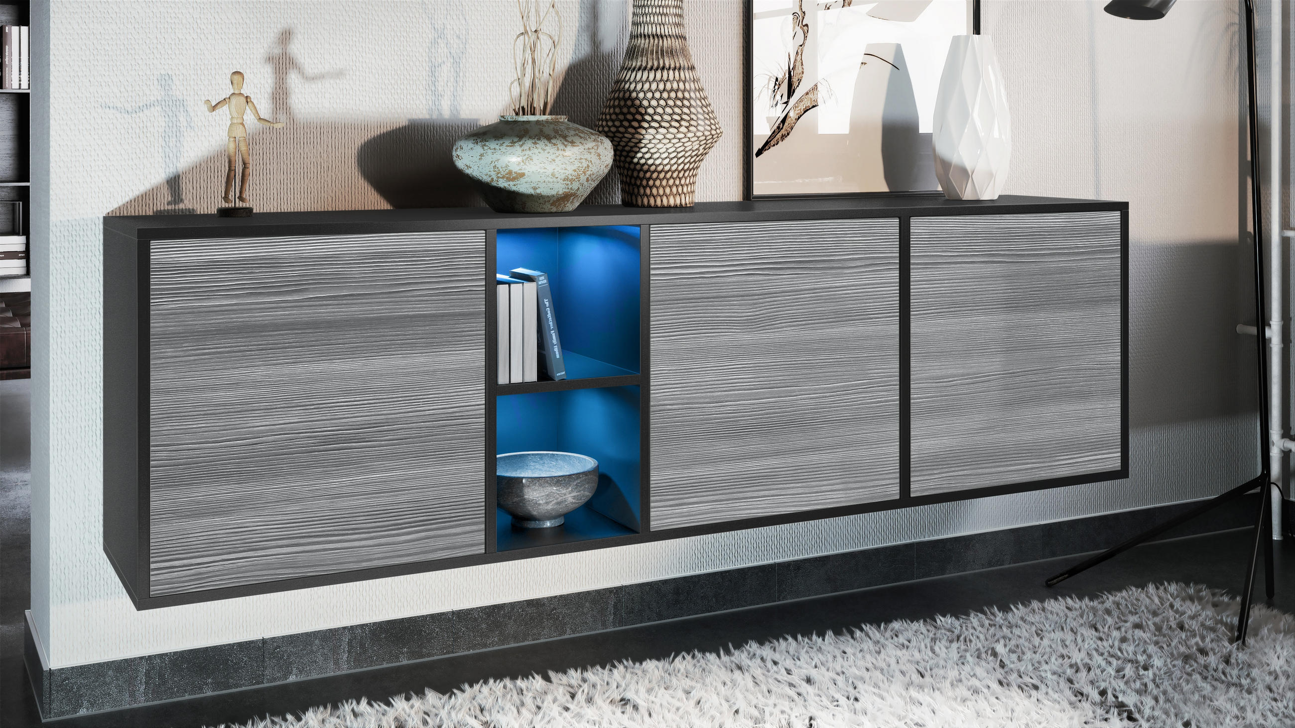 SIDEBOARD Cuba Türen in Avola-Anthrazit - Anthrazit, Holzwerkstoff (182/53/35cm) - Vladon