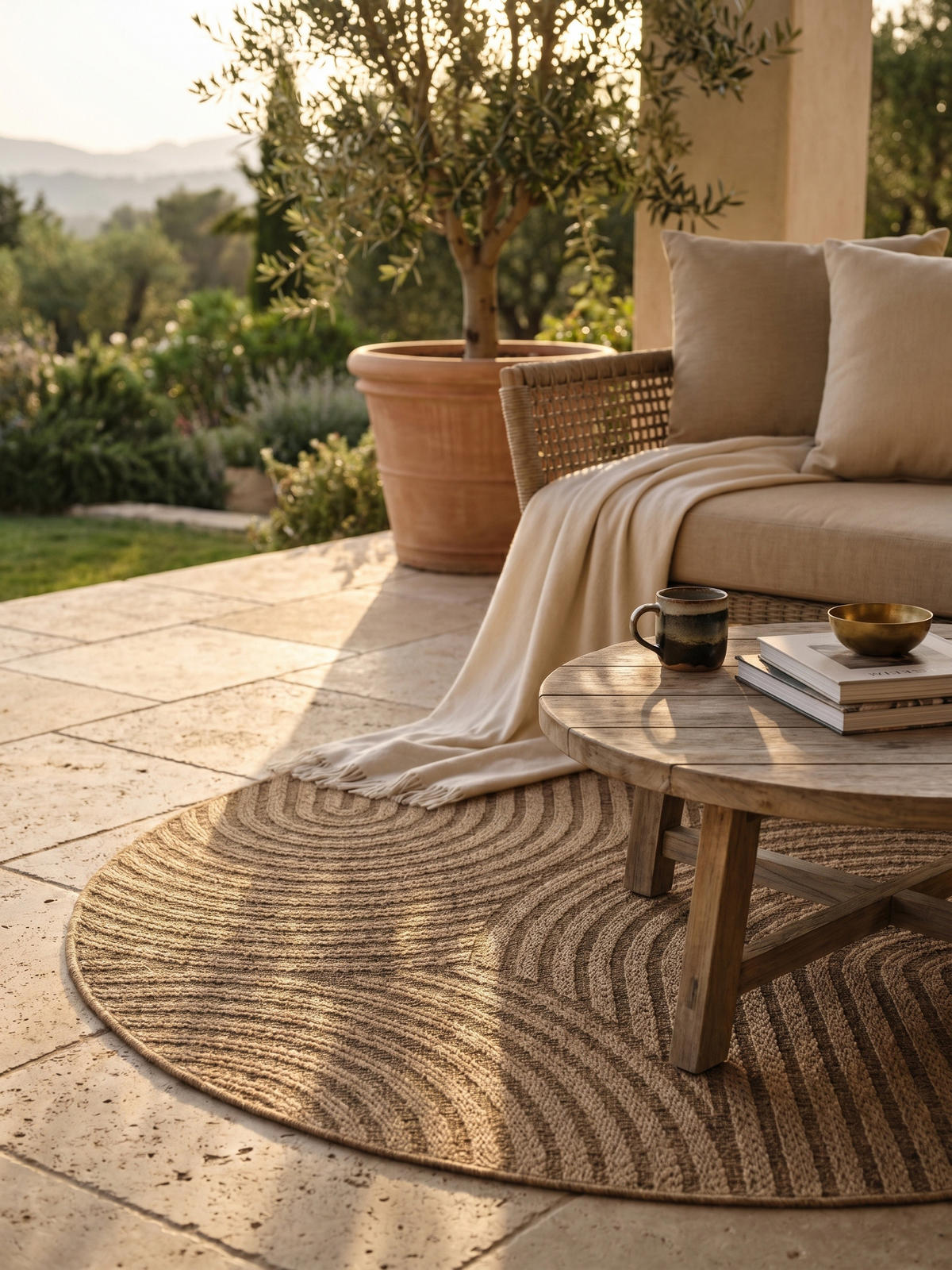 TEPPICH Outdoor ARLBERG in Beige, in Jute-Optik, Ø 120 cm - Beige, Textil (120/120cm) - KADIMA DESIGN