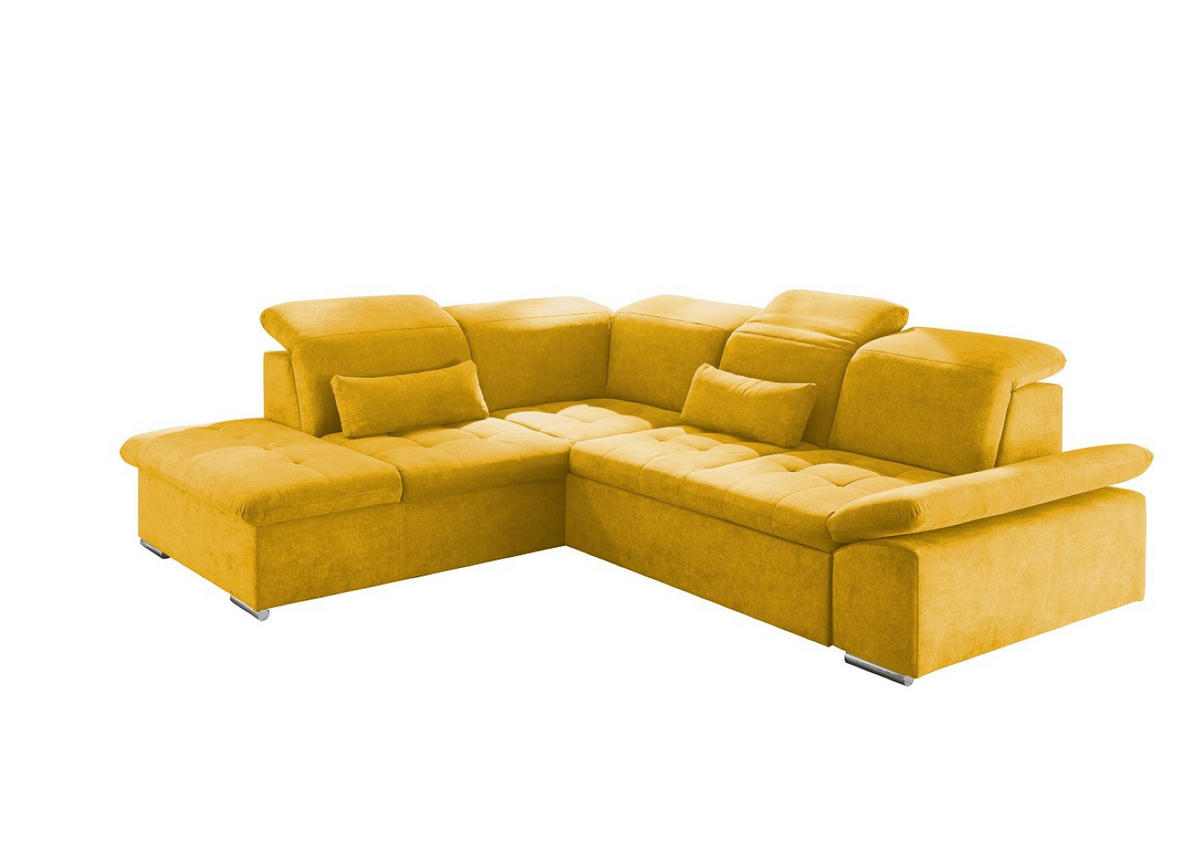 ECKSOFA mit Schlaffunktion mit Bettkasten und verstellbaren Kopf- und Rückenlehnen - Chromfarben/Gelb, Textil (276/240cm) - ed exciting design