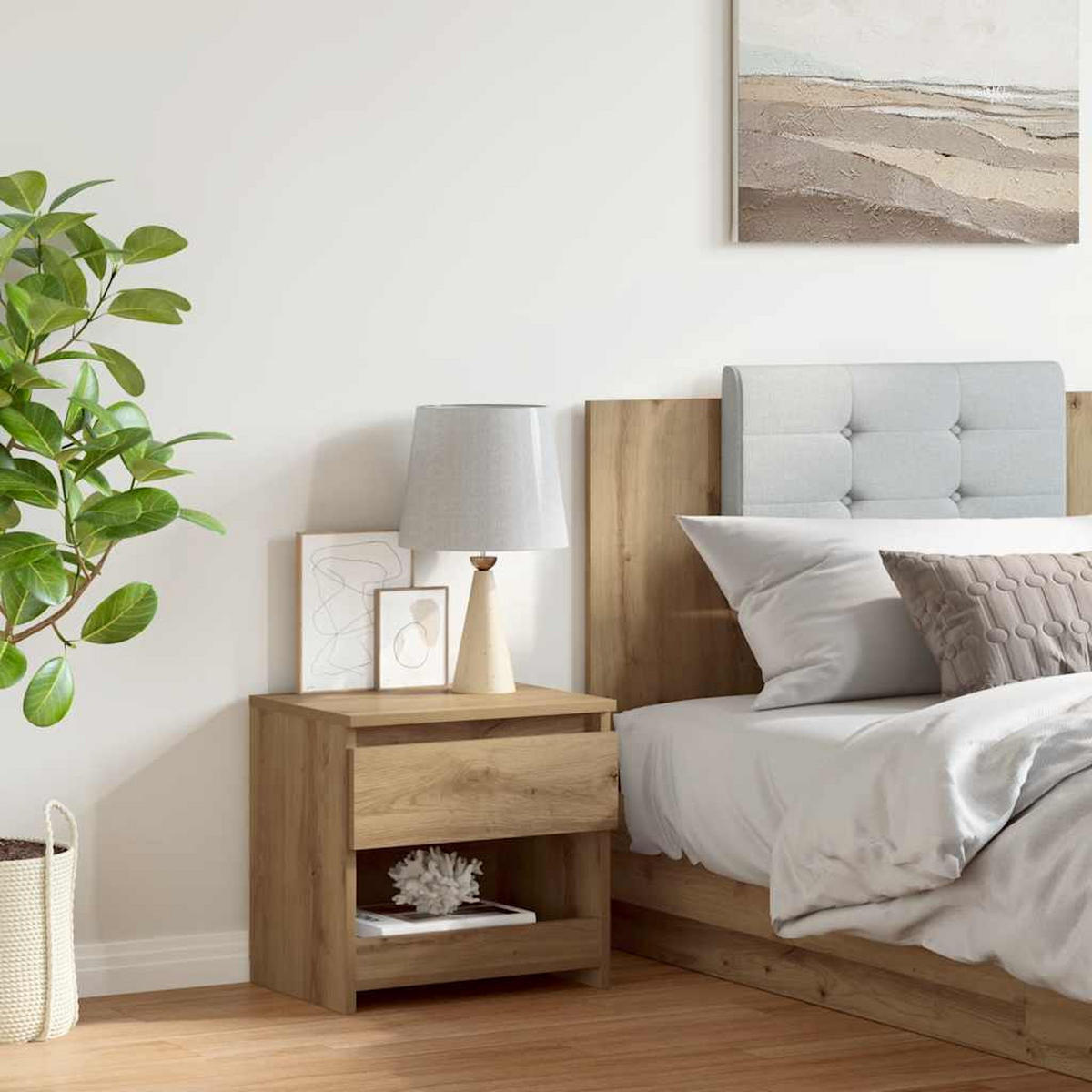 NACHTTISCH mit 1 Schublade 40/30/39 cm aus Holzwerkstoff in Artisan-Eiche Dekor - Eiche Artisan, Holz (40/39/30cm) - vidaXL