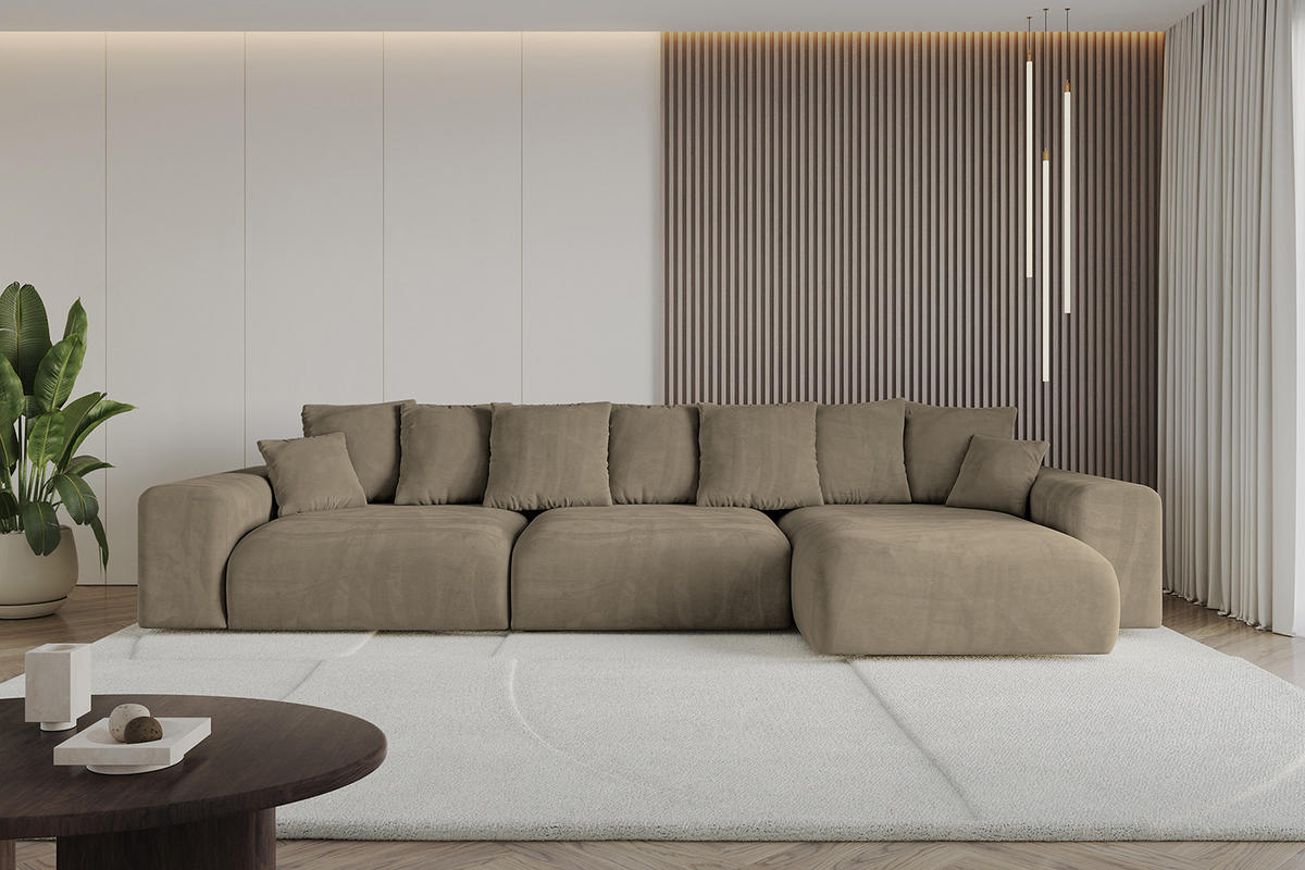 ECKSOFA Ottomane rechts ESKAR-L 364x176x84 Braun Velours - Schwarz/Braun, Holzwerkstoff/Kunststoff (176/364cm) - ALTDECOR