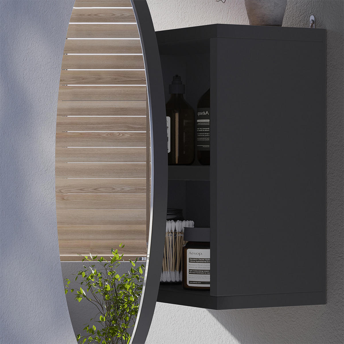 BADSPIEGELSCHRANK Loki Anthrazit 50 x 50 cm mit 2 Fächern - Anthrazit, Holzwerkstoff (50/50/17.4cm) - Vicco