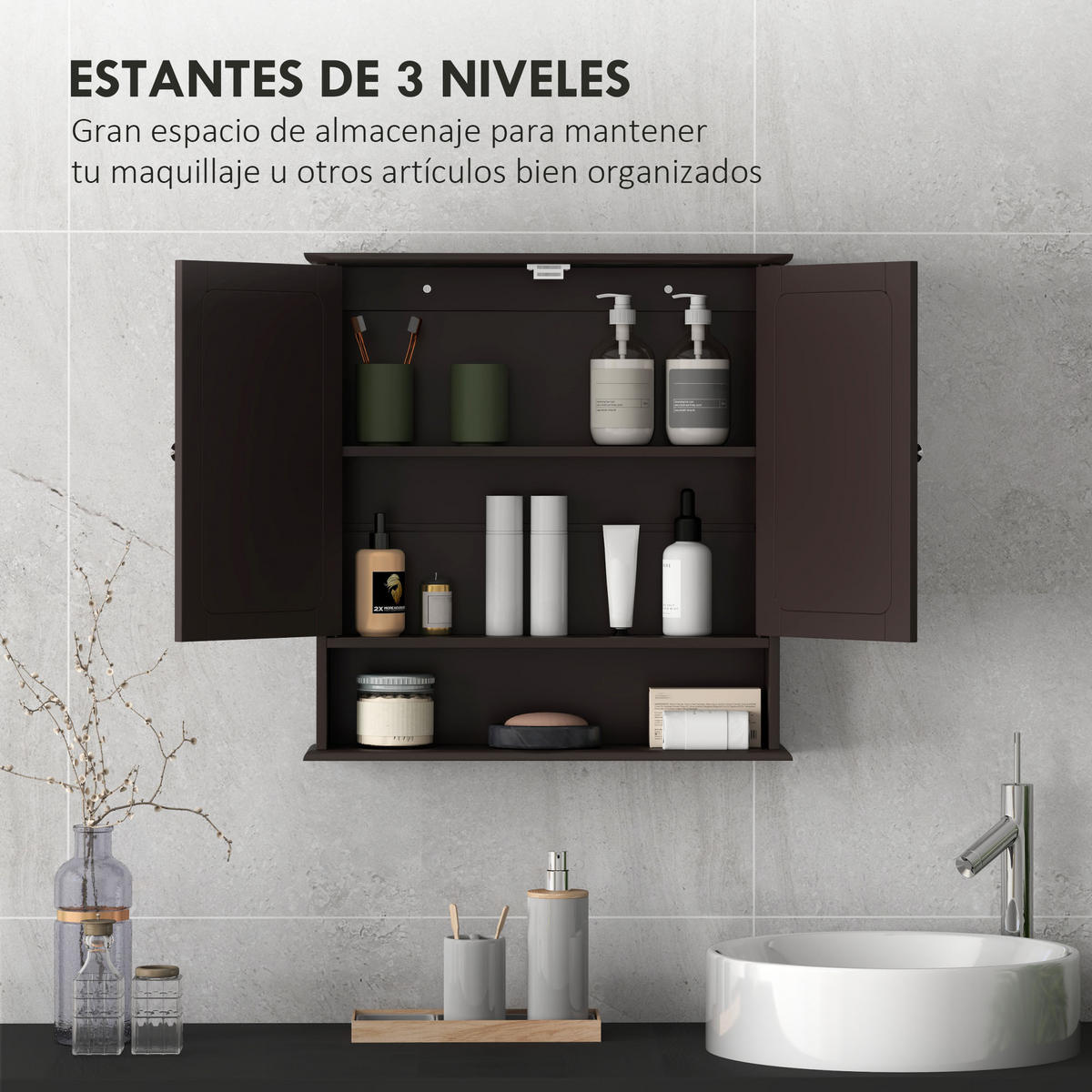 SPIEGELSCHRANK, Wandschrank mit 2 Türen, verstellbarem Einlegeboden, 56 x 13 x 58 cm ,Dunkelbraun - Dunkelbraun, Glas (56/58/13cm) - Vallsero