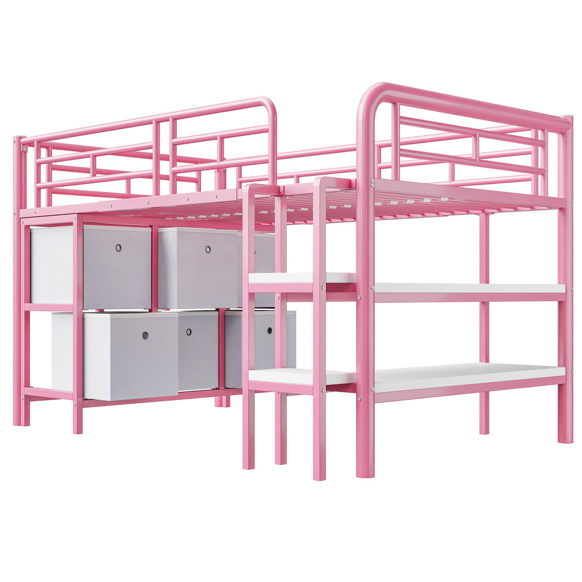 HOCHBETT mit Stauraum 90x200 cm Metall Weiß/Rosa - Pink, Metall (90/200cm) - Beauniv