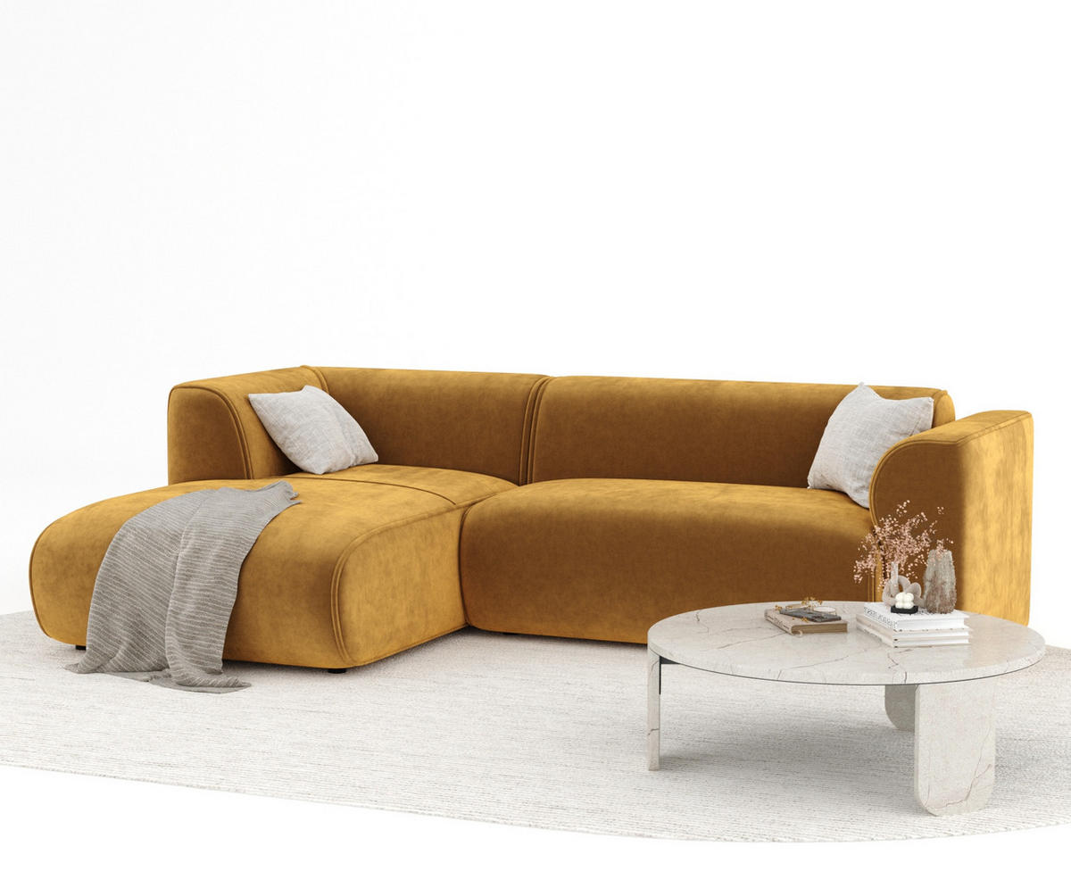 ECKSOFA Melani Honigfarbe Samtstoff - Schwarz/Honig, Holz/Holzwerkstoff (253/153cm) - Maison de Reve