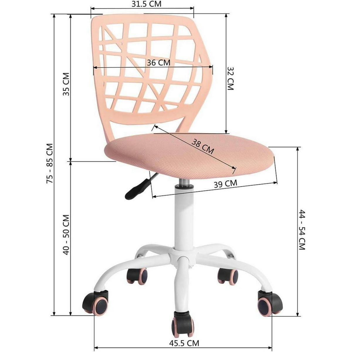 BÜROSTUHL höhenverstellbar Stoff Hellrosa - Rosa, Kunststoff (45.5/75/31.5cm)