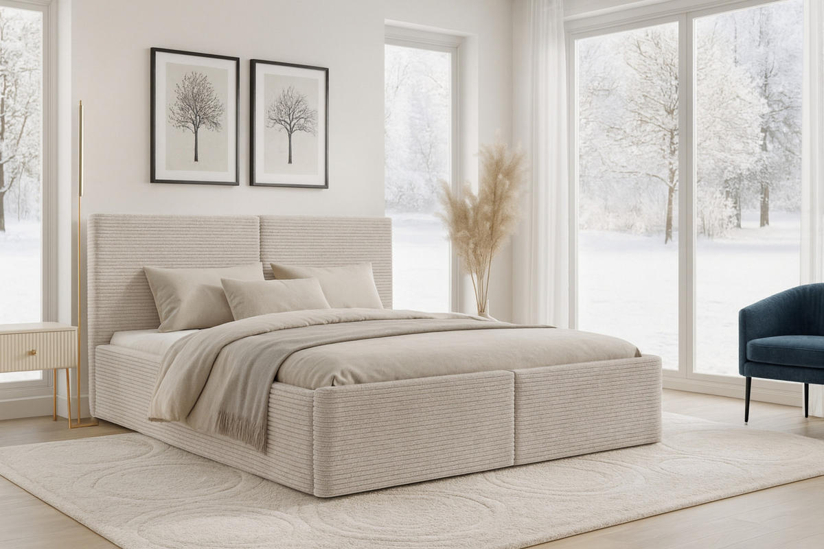 POLSTERBETT BEN 160/200 in Cord Ecru - Ecru, Holz/Holzwerkstoff (160/200cm) - Deine Möbel 24