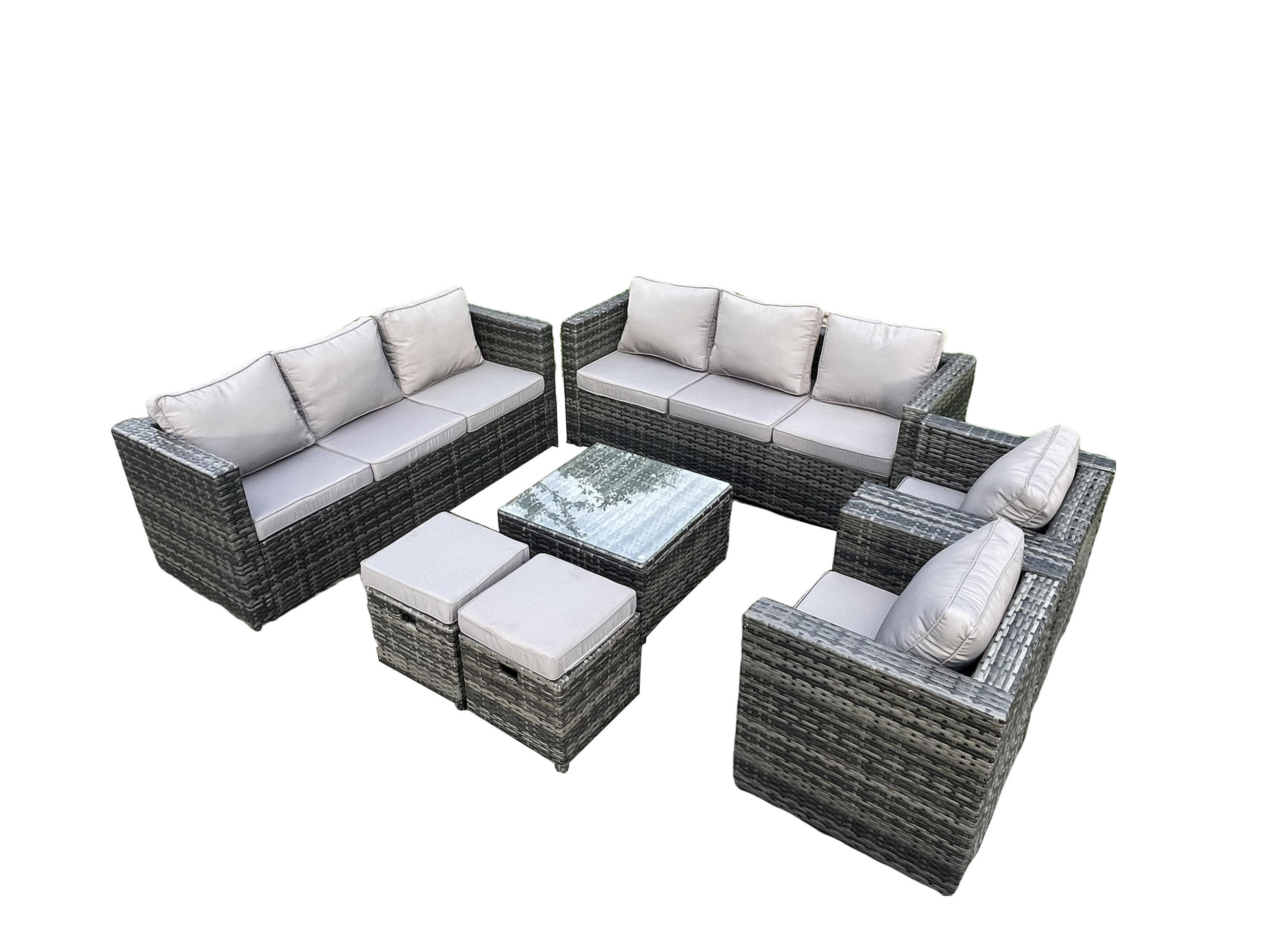 GARTENTISCHGRUPPE Polyrattan 10-Sitzer - Dunkelgrau, Metall - Fimous