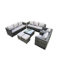 GARTENTISCHGRUPPE Polyrattan 10-Sitzer - Dunkelgrau, Metall - Fimous