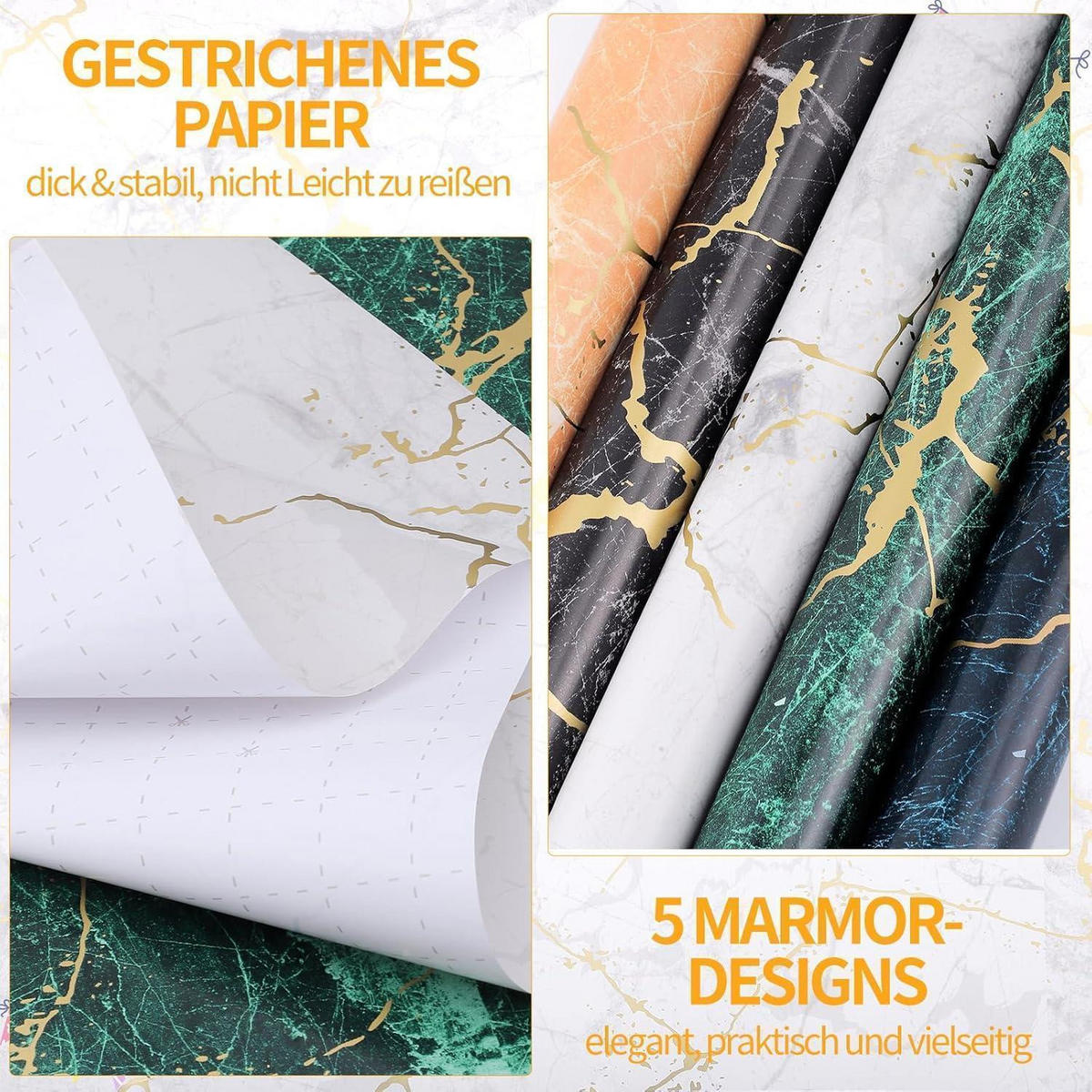 GESCHENKPAPIER 5-teiliges Set Marmor-Design 43 cm x 3 m - Multicolor, Papier (43/0.1/300cm)