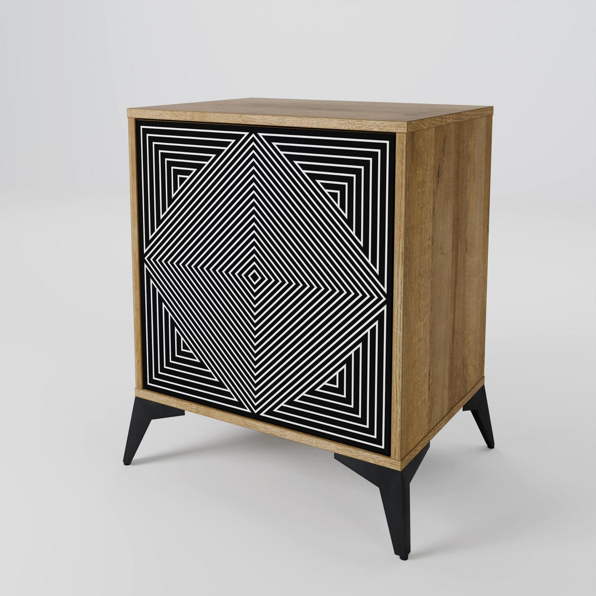 SIDEBOARD POLYGON ILLUSION, Eichefarben, 57,5x42x72,5 cm, Schwarze Metallfüße - Eichefarben/Multicolor, Holzwerkstoff/Metall (57.5/72.5/42cm) - SpaceRebels