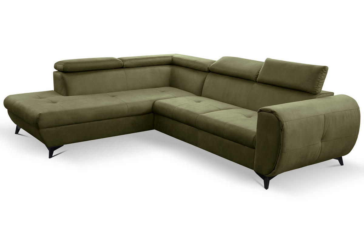 ECKSOFA MAGIA L-S Grün Plüsch-Stoff mit Schlaffunktion - Grün, Holz (260/217cm) - MASSENO