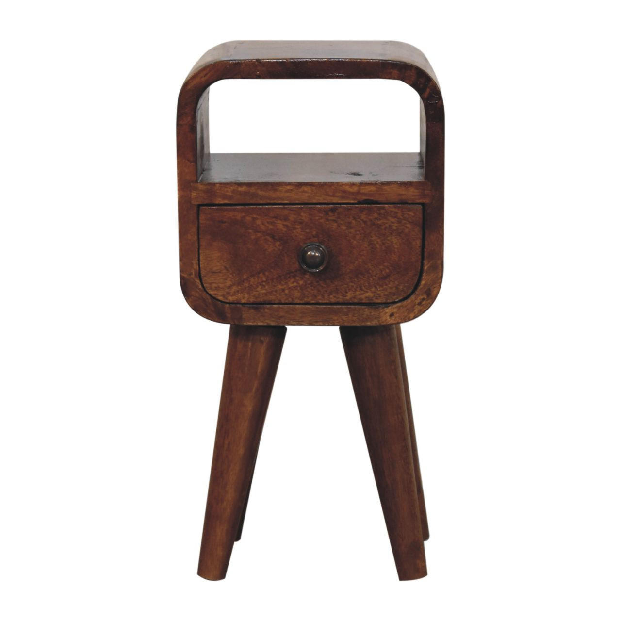 Artisan Furniture EXTRA mini nočný stolík Curve s otvoreným slotom, 1 zásuvka, hnedý