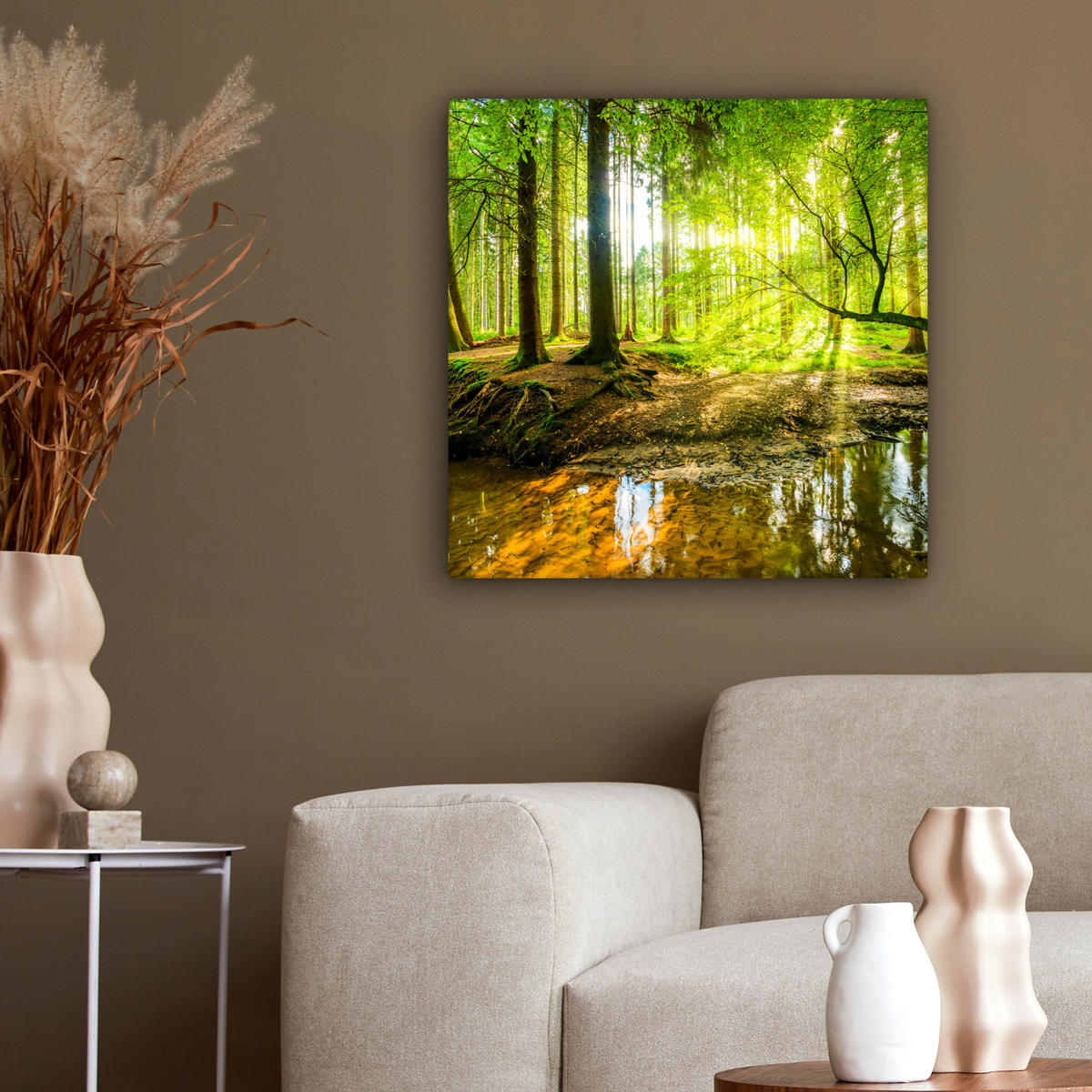 LEINWANDBILD Wald - Landschaft - Wasser - Bäume - Sonne - Grün - Natur 50x50 cm - Grün, Textil (50/50cm) - MuchoWow