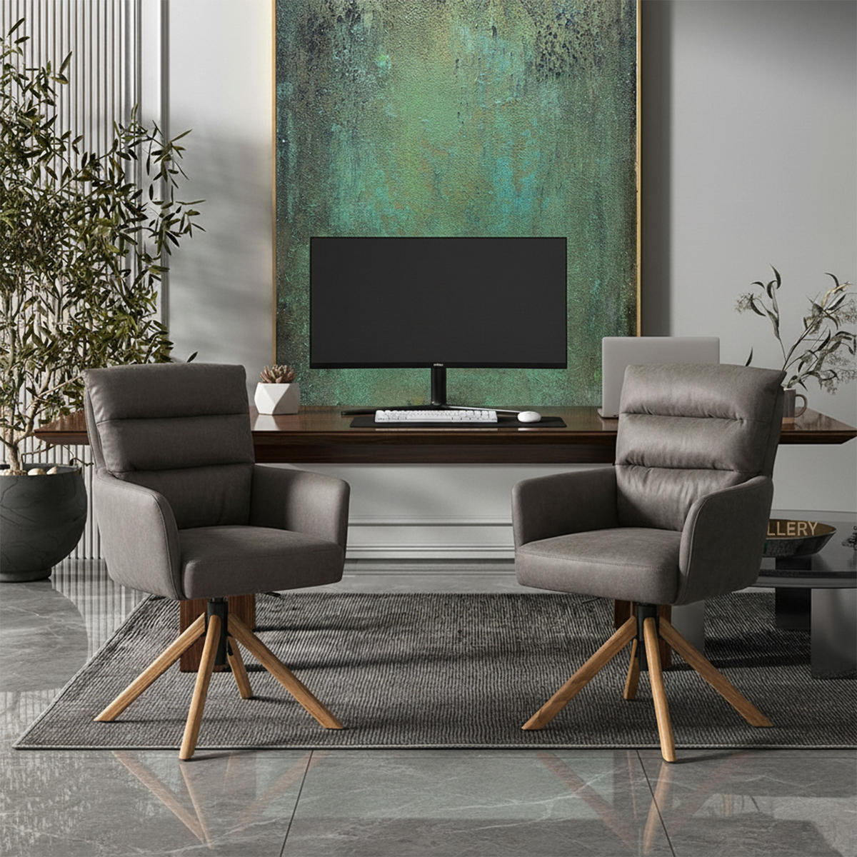 BÜROSTUHL Mika-Tesa - Honigeiche/Taupe, Eichenholz/Holz (59/95/66cm) - DUBI Möbel