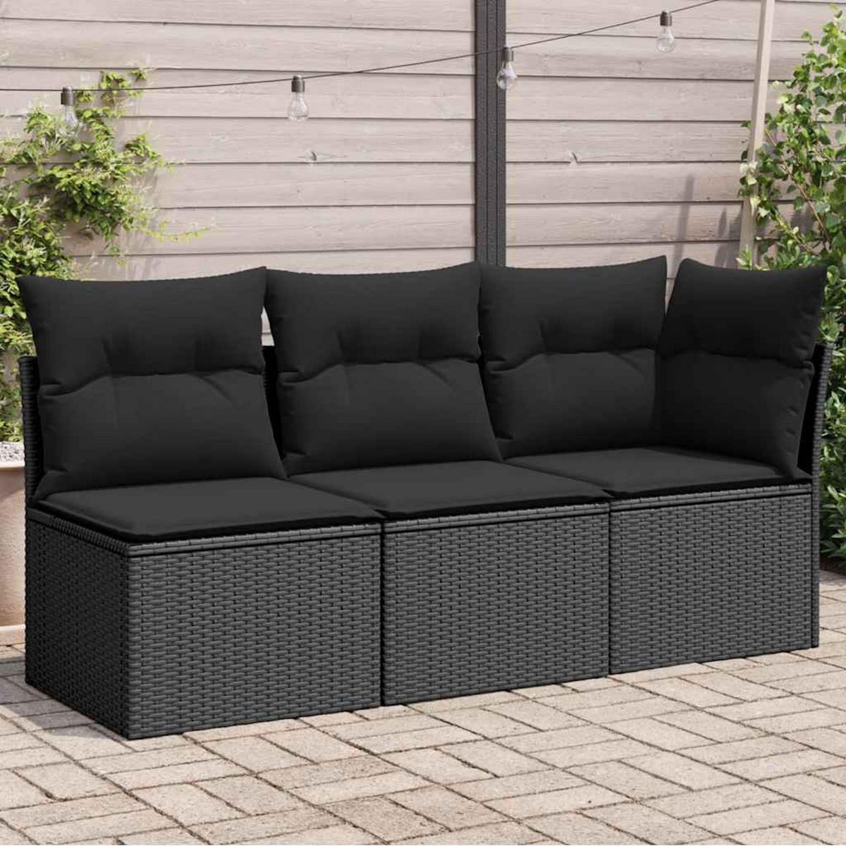 LOUNGESOFA mit Kissen, 3-Sitzer, 172/62/69 cm, aus Poly Rattan, Schwarz - Schwarz, Kunststoff (62/69/172cm) - vidaXL