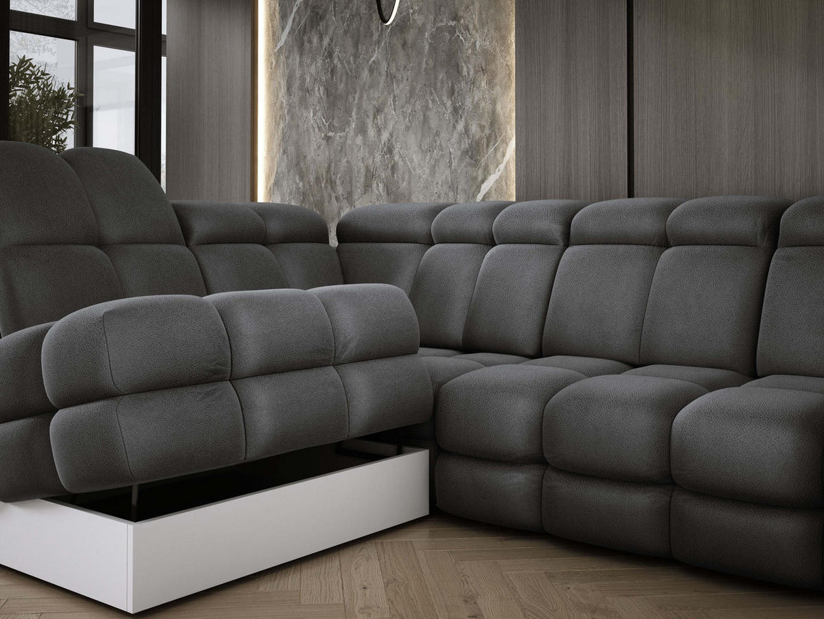 ECKSOFA TOLLO Solar-stoff L-form 302x217x105 cm grau - Dunkelgrau, Holz/Textil (302/217cm) - DomoHome