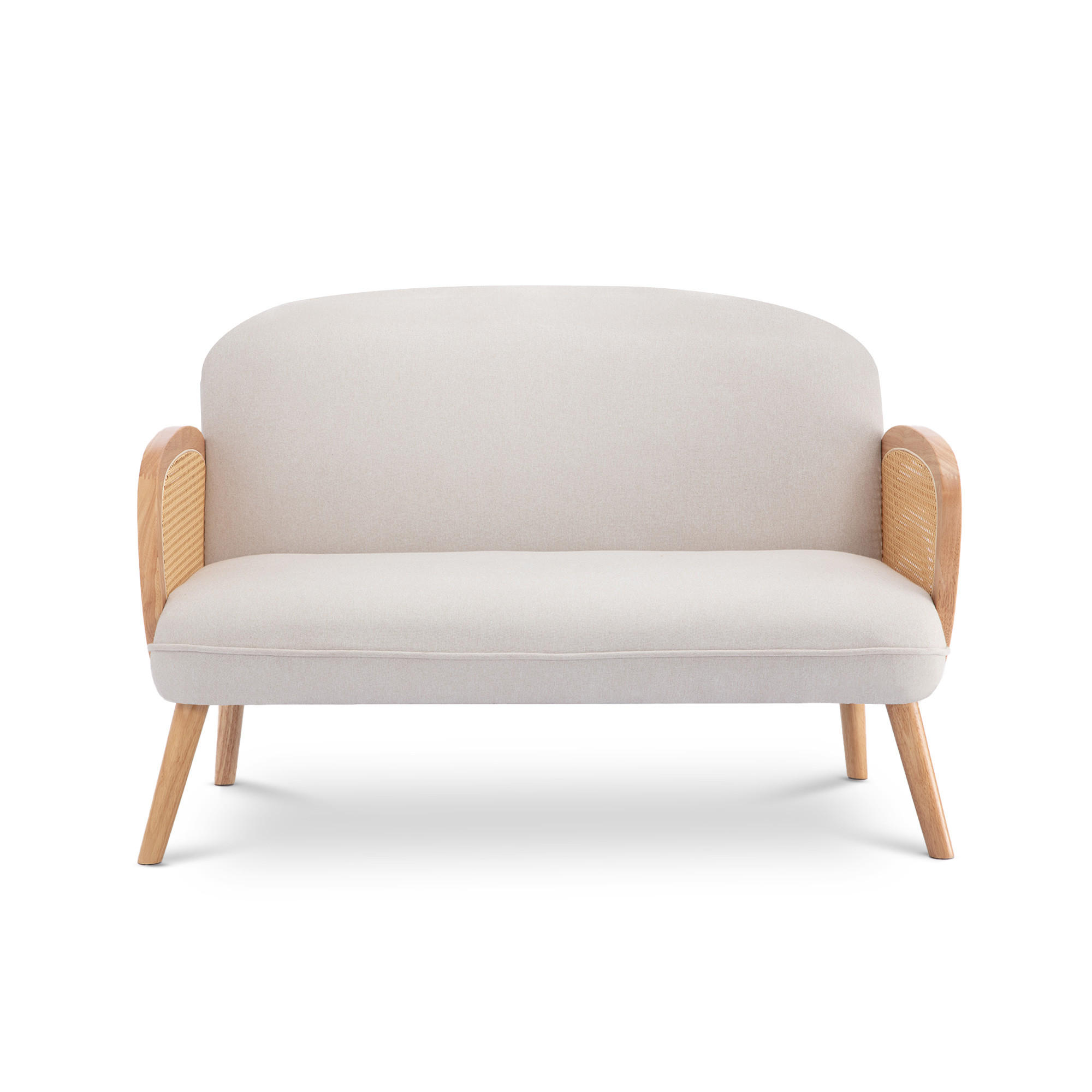 2-SITZER-SOFA Rosi Bohemian aus Korbgeflecht und beigem Leinen - Beige/Akaziefarben, Holz/Holzwerkstoff (125/83/79cm) - Sicaan