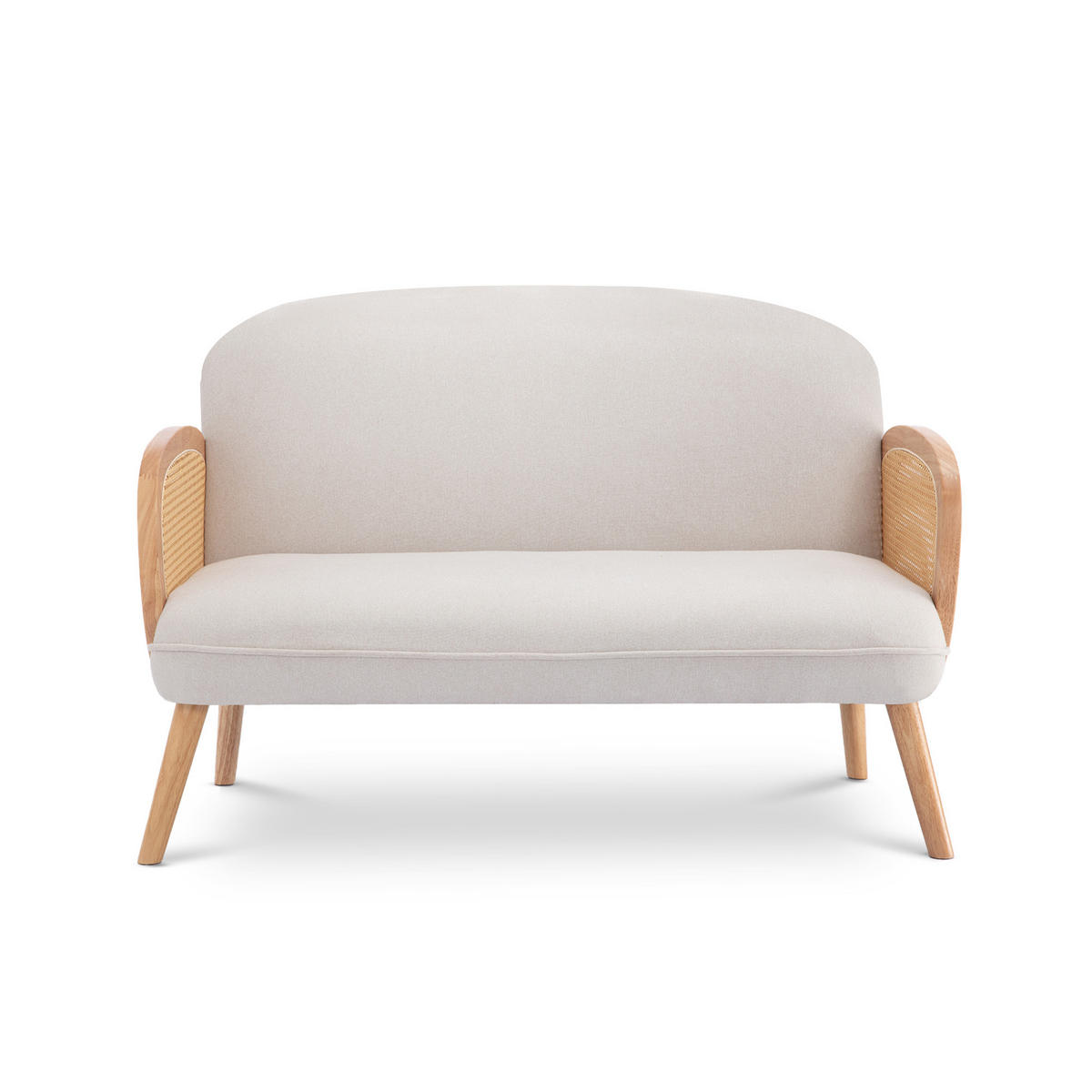 2-SITZER-SOFA Rosi Bohemian aus Korbgeflecht und beigem Leinen - Beige/Akaziefarben, Holz/Holzwerkstoff (125/83/79cm) - Sicaan