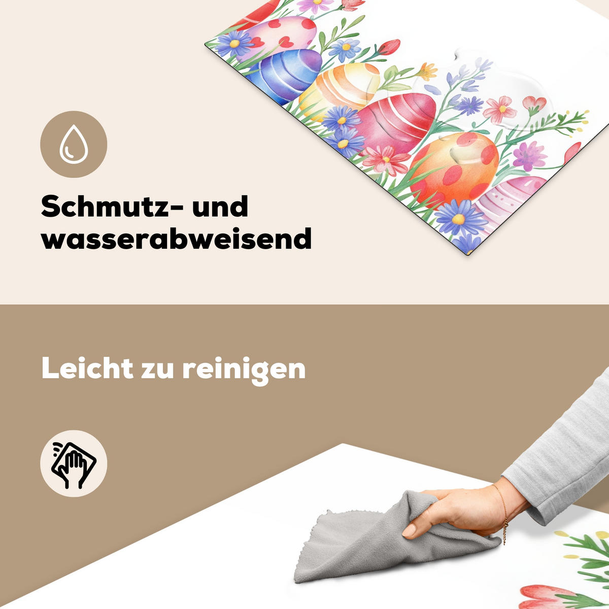 HERDABDECKPLATTE Blumengarten - Bunt - Eier Herdabdeckung Induktionsfeld 65x52 cm - Weiß, Kunststoff (65/52/0.2cm) - MuchoWow