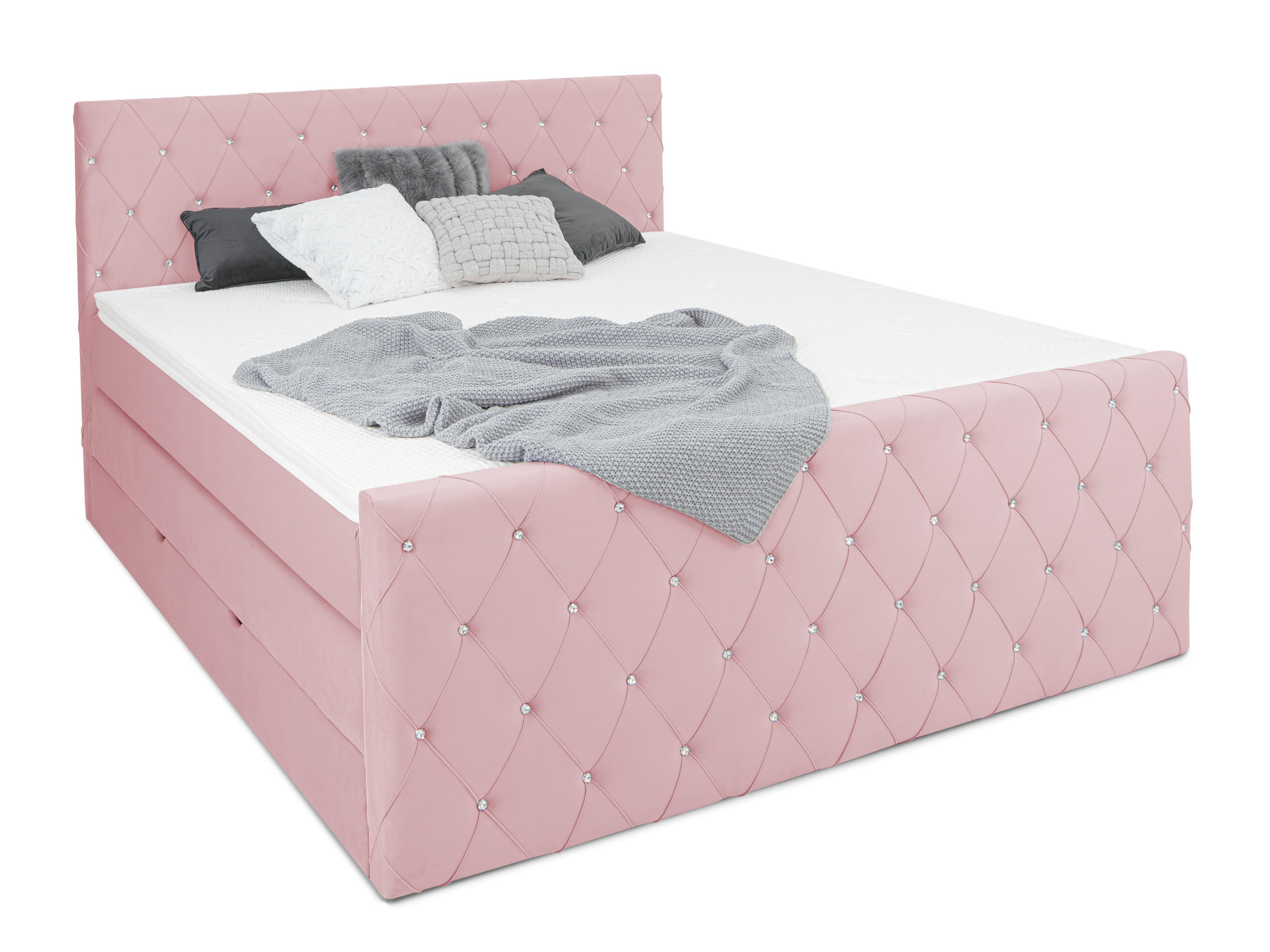 BOXSPRINGBETT Dubai Rosa 160/200 cm H2/H3 Samt - Rosa, Textil (160/200cm) - wonello